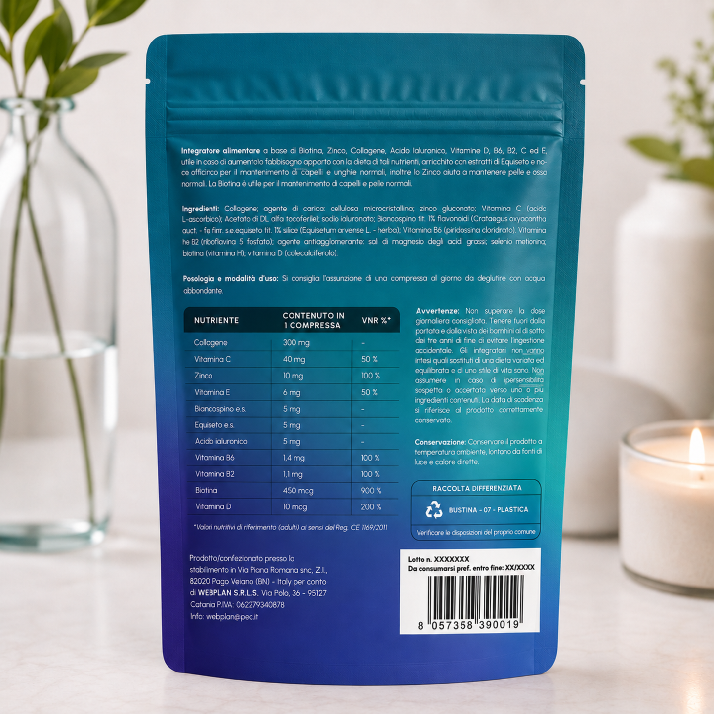 BIOTINA E COLLAGENE, Integratori per Capelli e Pelle. Biotina capelli donna, 90 compresse. Acido Ialuronico, Zinco, Collagene, Biotina per crescita capelli, unghie, pelle e articolazioni. BIOGENX