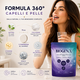 BIOTINA E COLLAGENE, Integratori per Capelli e Pelle. Biotina capelli donna, 90 compresse. Acido Ialuronico, Zinco, Collagene, Biotina per crescita capelli, unghie, pelle e articolazioni. BIOGENX