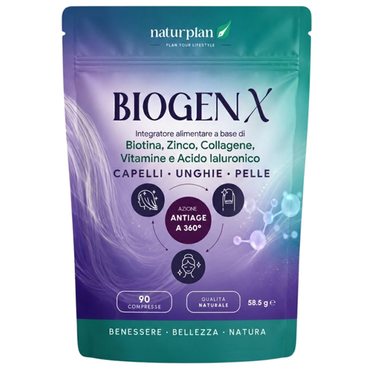 BIOTINA E COLLAGENE, Integratori per Capelli e Pelle. Biotina capelli donna, 90 compresse. Acido Ialuronico, Zinco, Collagene, Biotina per crescita capelli, unghie, pelle e articolazioni. BIOGENX