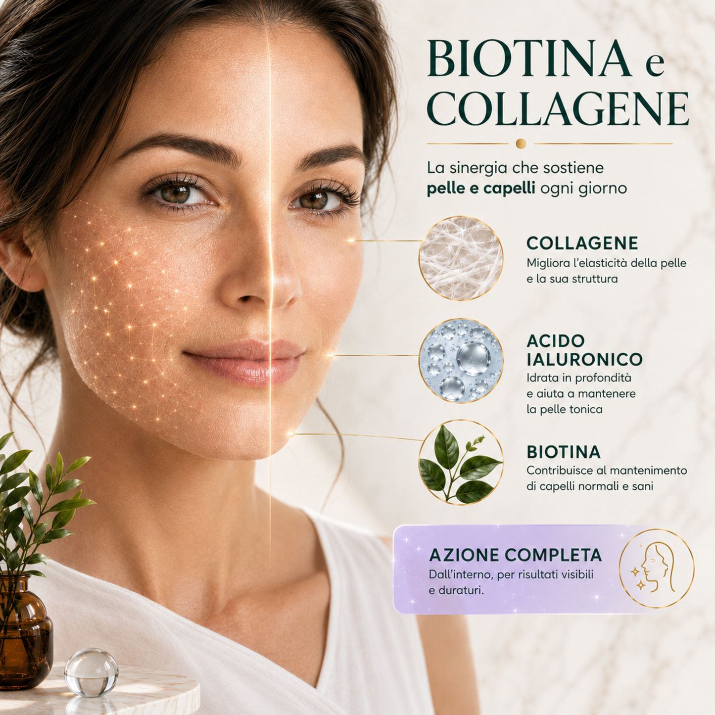 BIOTINA E COLLAGENE, Integratori per Capelli e Pelle. Biotina capelli donna, 90 compresse. Acido Ialuronico, Zinco, Collagene, Biotina per crescita capelli, unghie, pelle e articolazioni. BIOGENX