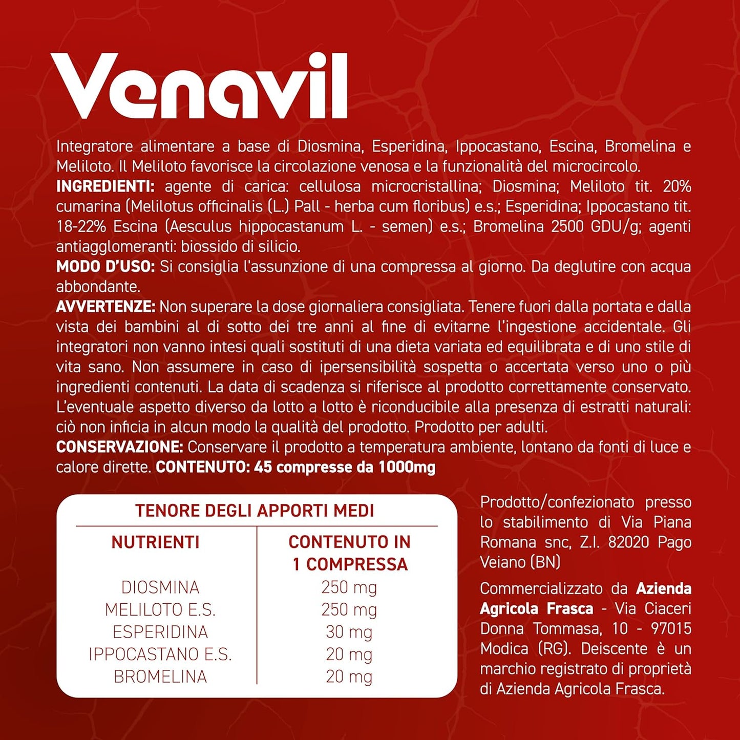 Integratore con Diosmina e Esperidina per Microcircolo e Gambe Gonfie - VENAVIL
